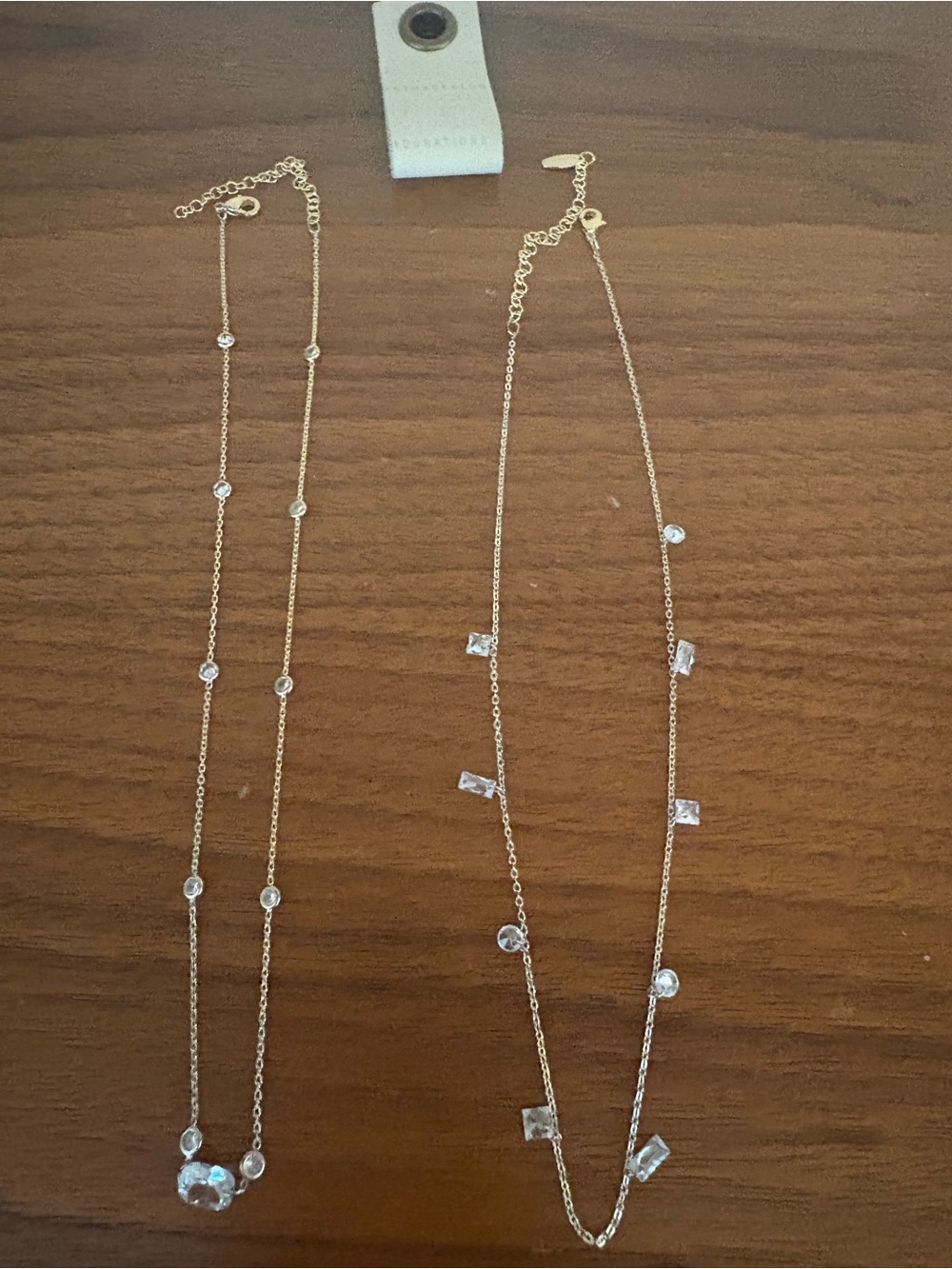 Anthropologie delicate Gold-Tone Necklaces (2) with Clear Crystals